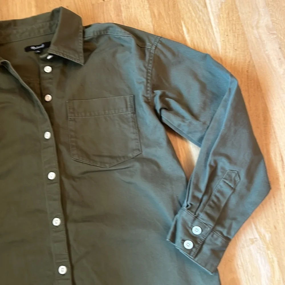 Madewell Mini Shirtdress Longsleeve Button Down with Pockets Green Women Size XS - Picture 9 of 14